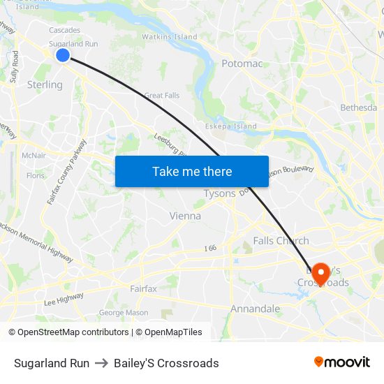 Sugarland Run to Bailey'S Crossroads map