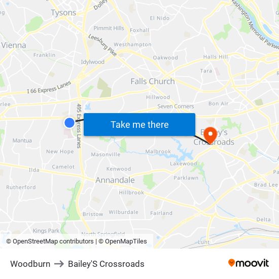 Woodburn to Bailey'S Crossroads map
