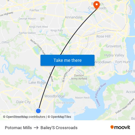 Potomac Mills to Bailey'S Crossroads map