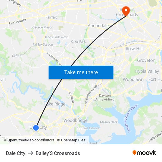 Dale City to Bailey'S Crossroads map