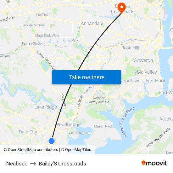 Neabsco to Bailey'S Crossroads map