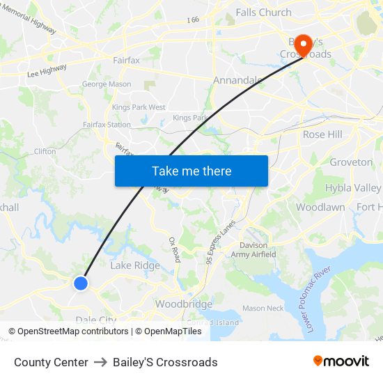 County Center to Bailey'S Crossroads map