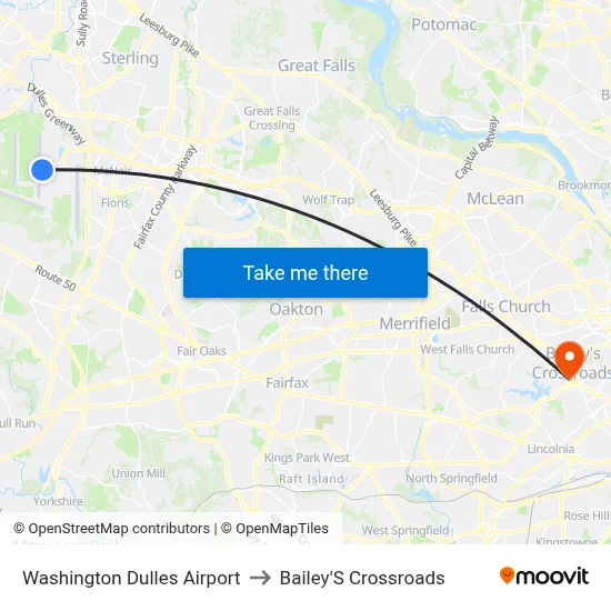 Washington Dulles Airport to Bailey'S Crossroads map
