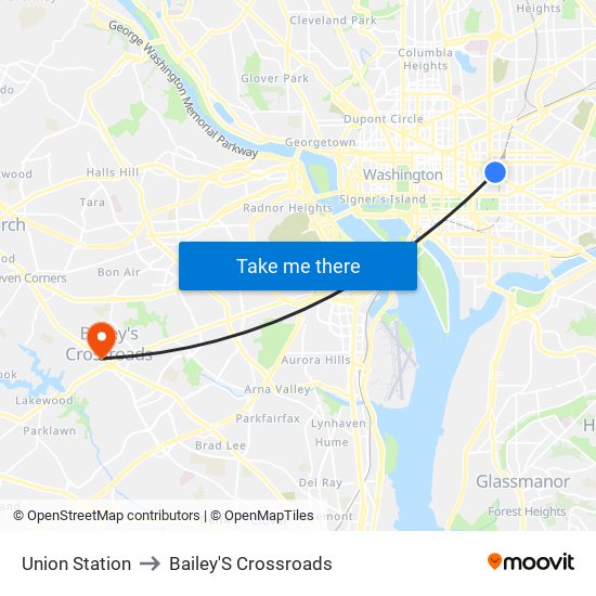 Union Station to Bailey'S Crossroads map