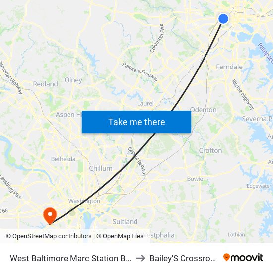 West Baltimore Marc Station Bay 1 to Bailey'S Crossroads map