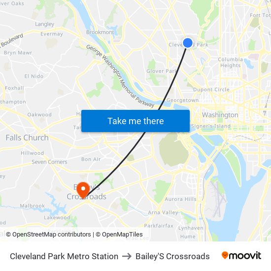 Cleveland Park Metro Station to Bailey'S Crossroads map