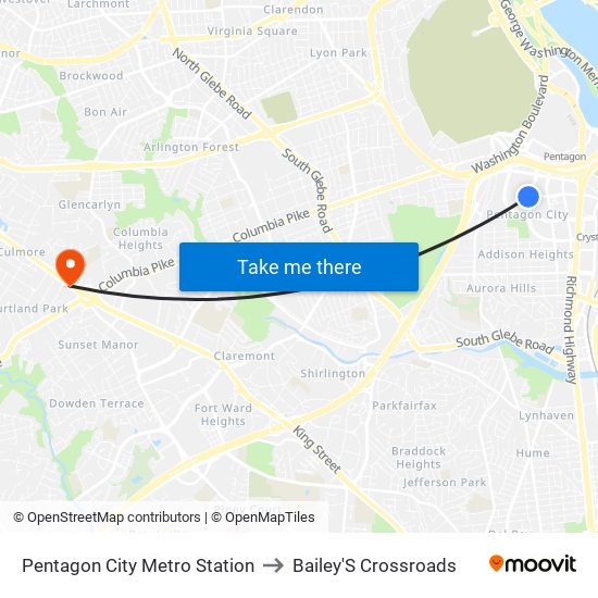 Pentagon City Metro Station to Bailey'S Crossroads map