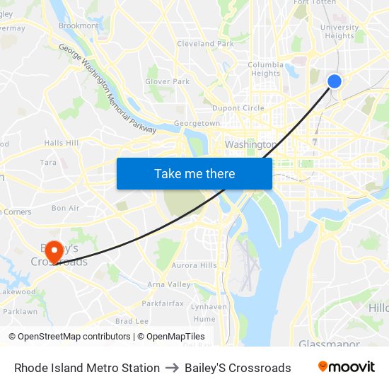 Rhode Island Metro Station to Bailey'S Crossroads map