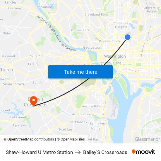 Shaw-Howard U Metro Station to Bailey'S Crossroads map