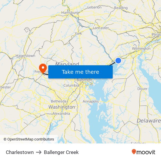 Charlestown to Ballenger Creek map