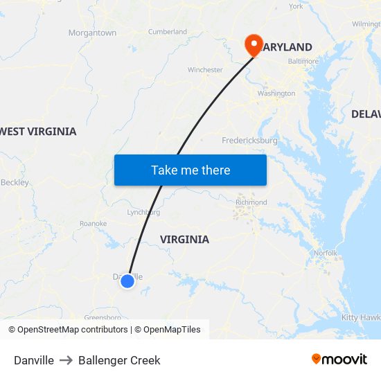 Danville to Ballenger Creek map