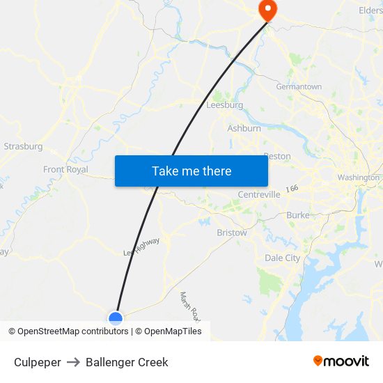 Culpeper to Ballenger Creek map