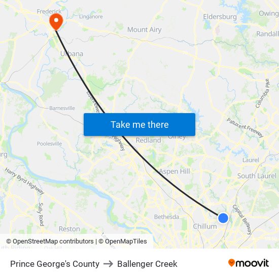 Prince George's County to Ballenger Creek map