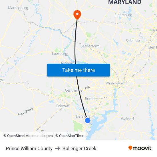 Prince William County to Ballenger Creek map