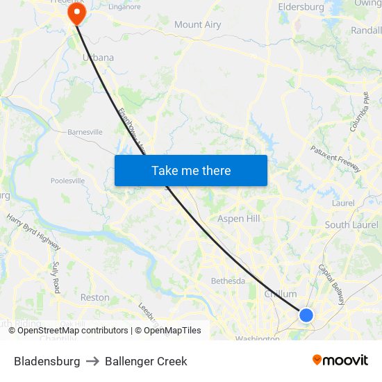 Bladensburg to Ballenger Creek map