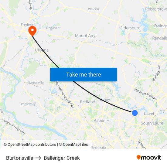 Burtonsville to Ballenger Creek map