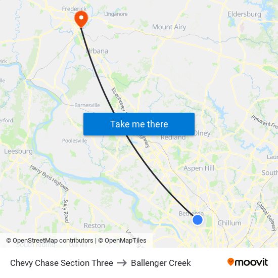 Chevy Chase Section Three to Ballenger Creek map