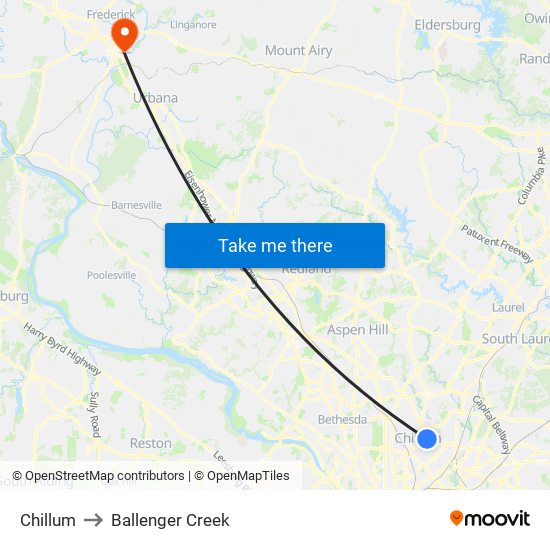 Chillum to Ballenger Creek map