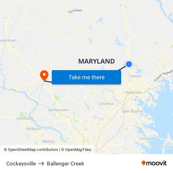 Cockeysville to Ballenger Creek map