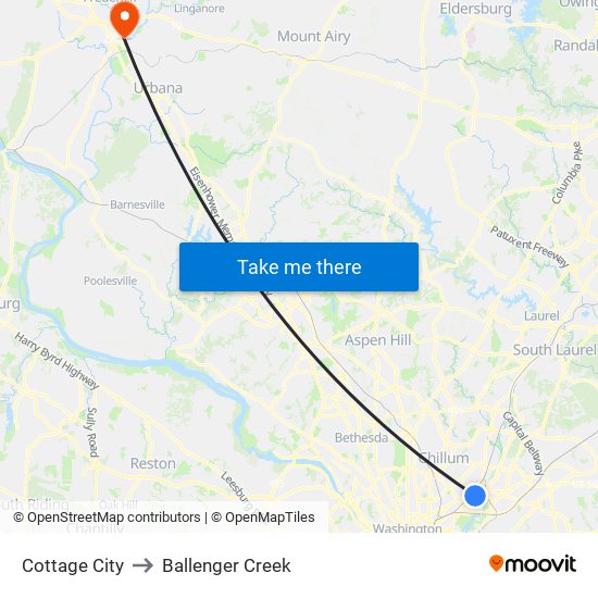 Cottage City to Ballenger Creek map