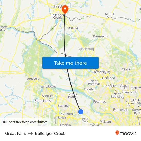 Great Falls to Ballenger Creek map