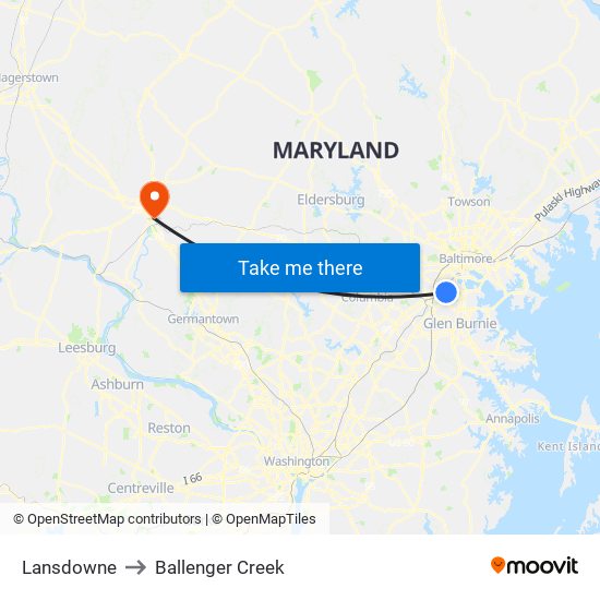 Lansdowne to Ballenger Creek map