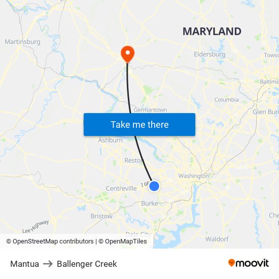 Mantua to Ballenger Creek map