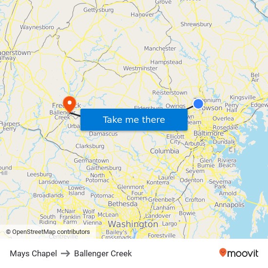 Mays Chapel to Ballenger Creek map