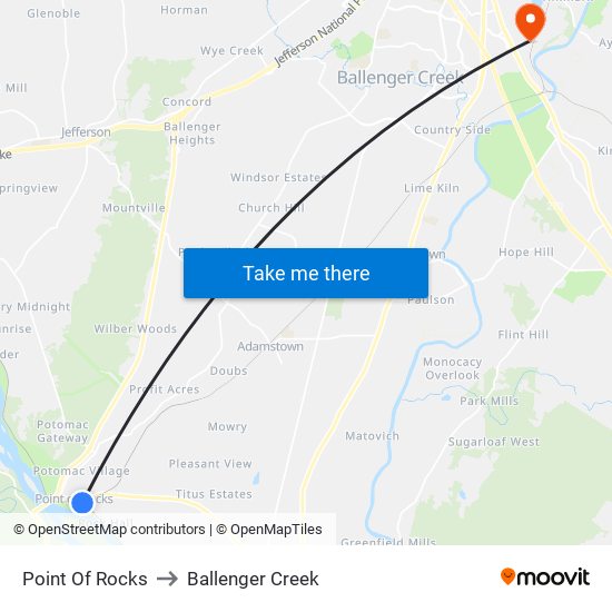 Point Of Rocks to Ballenger Creek map