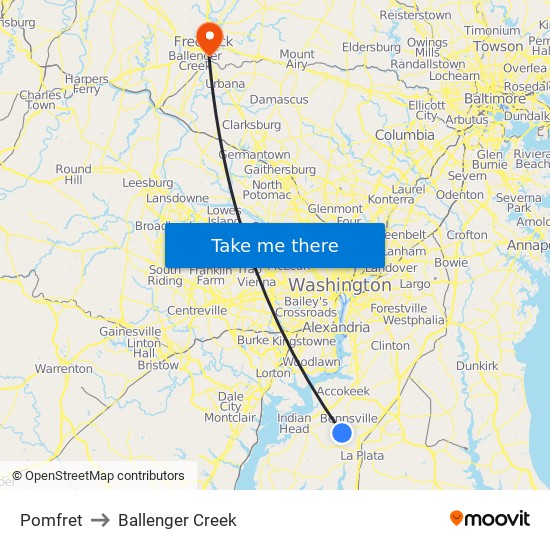 Pomfret to Ballenger Creek map