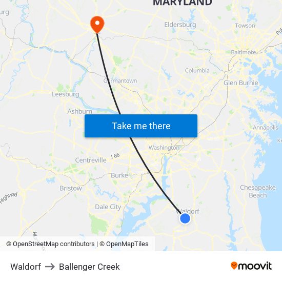 Waldorf to Ballenger Creek map