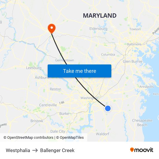 Westphalia to Ballenger Creek map