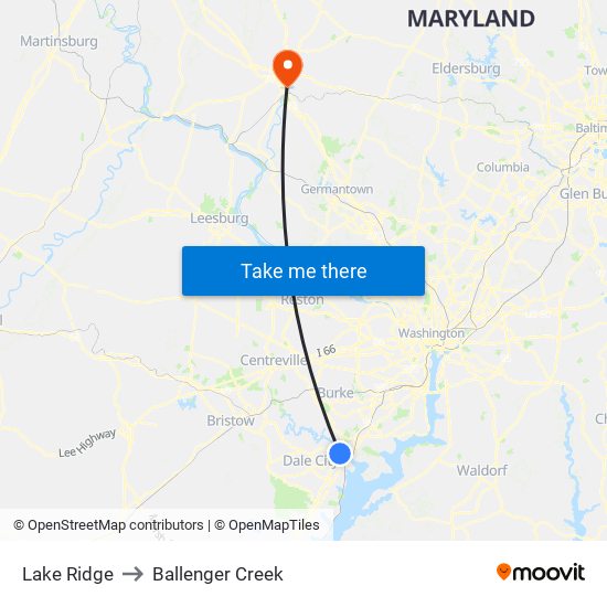 Lake Ridge to Ballenger Creek map