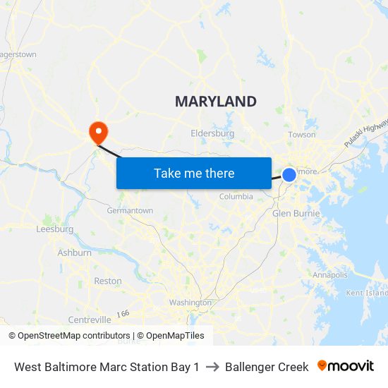West Baltimore Marc Station Bay 1 to Ballenger Creek map