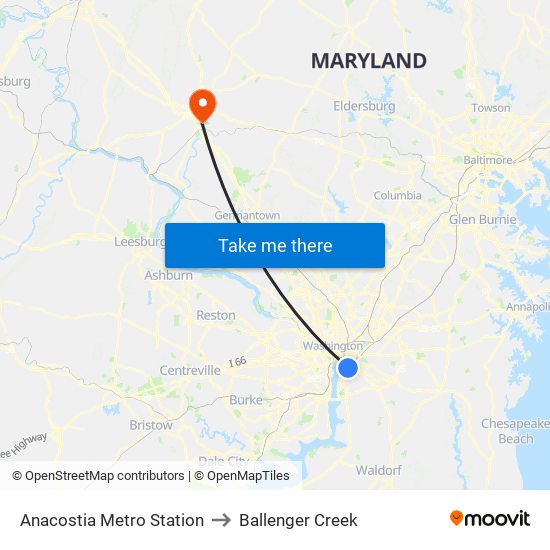 Anacostia Metro Station to Ballenger Creek map