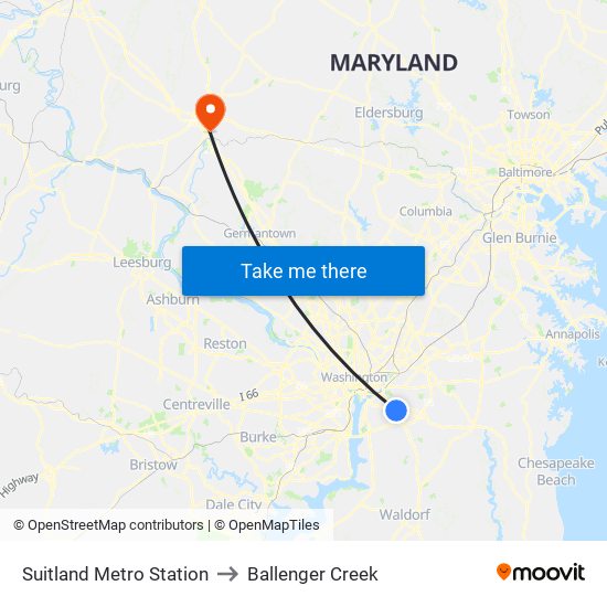 Suitland Metro Station to Ballenger Creek map