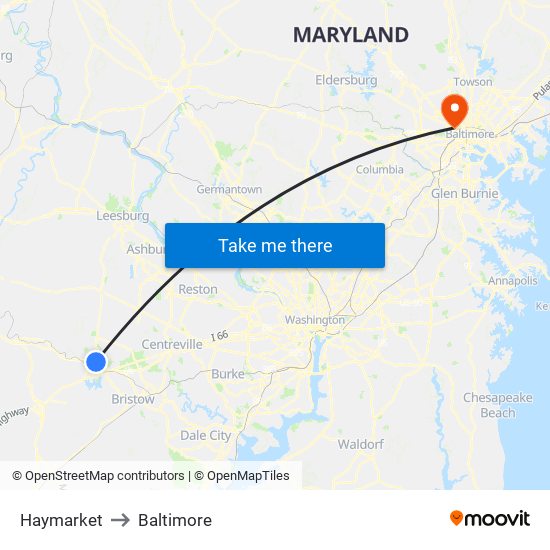 Haymarket to Baltimore map