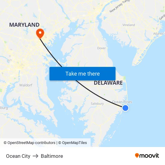 Ocean City to Baltimore map