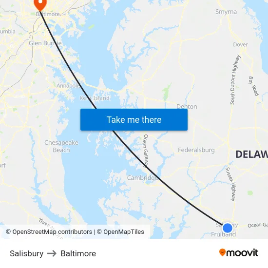 Salisbury to Baltimore map
