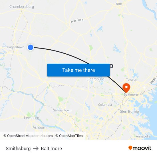 Smithsburg to Baltimore map