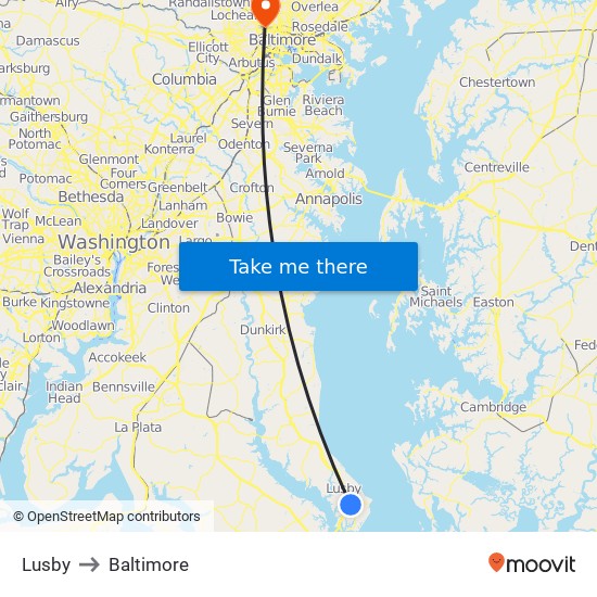 Lusby to Baltimore map