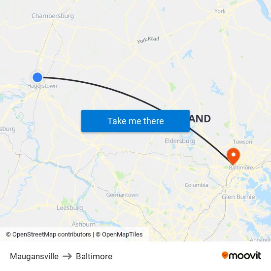 Maugansville to Baltimore map