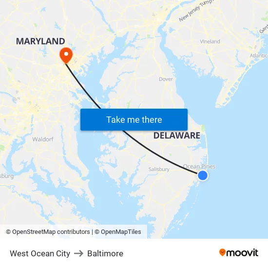 West Ocean City to Baltimore map