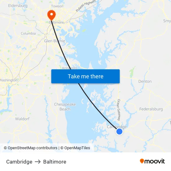 Cambridge to Baltimore map