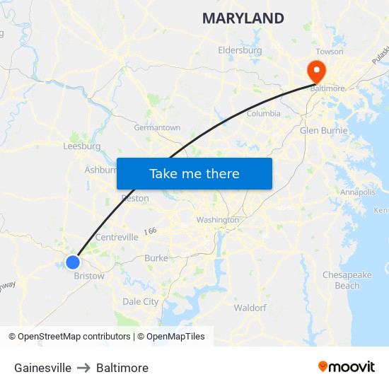 Gainesville to Baltimore map