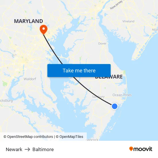 Newark to Baltimore map