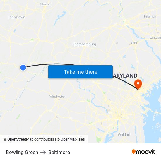 Bowling Green to Baltimore map