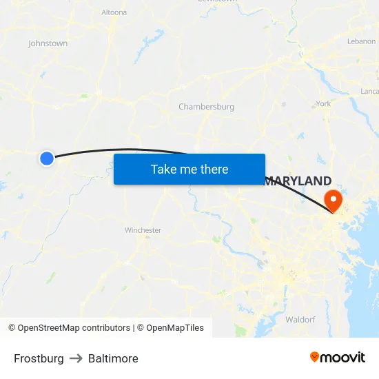 Frostburg to Baltimore map