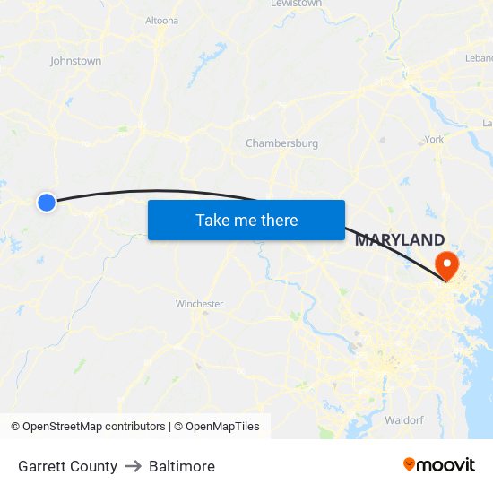 Garrett County to Baltimore map