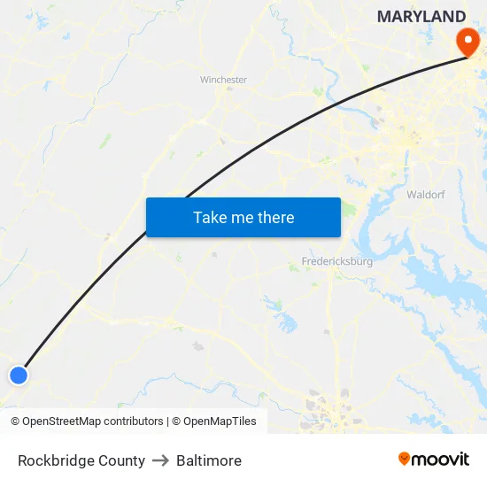 Rockbridge County to Baltimore map